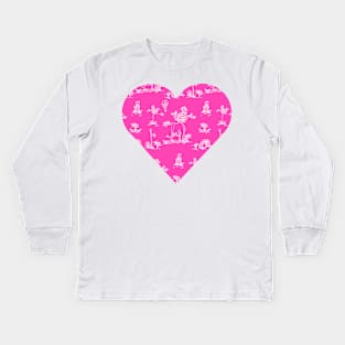 Toile Pink Heart Unicorn Kids Long Sleeve T-Shirt